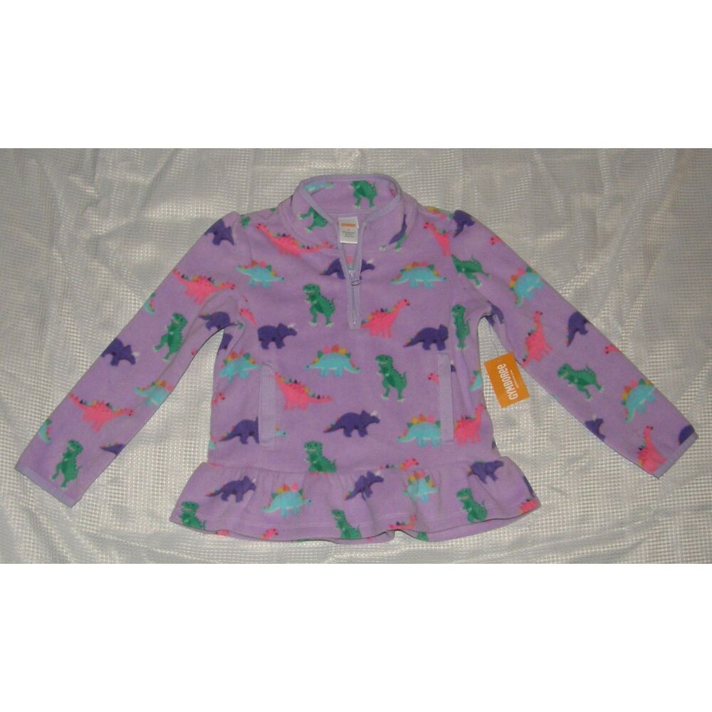 NEW Purple Girls Sz 6 Dinosaur Print Soft Fleece 1/4 Zip Shirt Pockets GYMBOREE